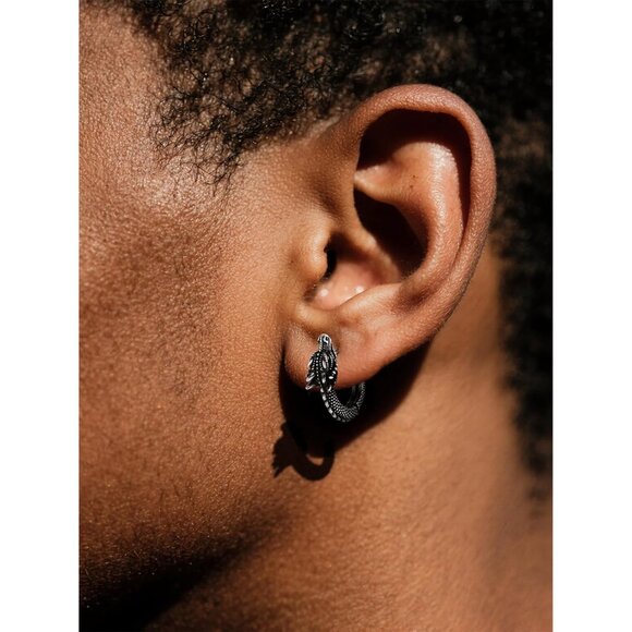 🆕 Men Black Stud Huggie Earrings Punk Rock Sterling Stainless Steel Dinosaur - Picture 2 of 7